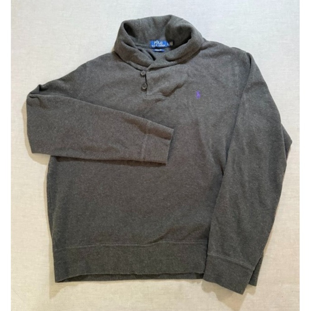 Polo‎ Ralph Lauren Estate Rib Sweatshirt Mens Large Gray Button Long Sleeve.